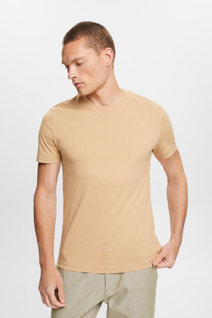 T-shirt girocollo in jersey di cotone Pima, BEIGE, detail image number 0