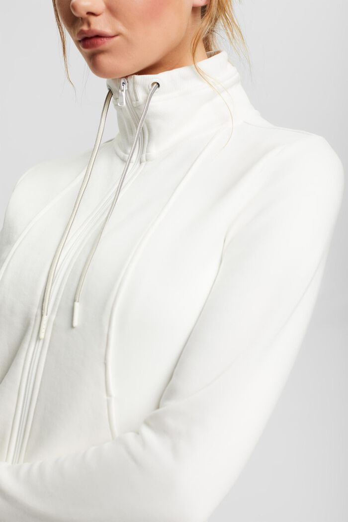 Cardigan felpato in misto cotone biologico, OFF WHITE, detail image number 2