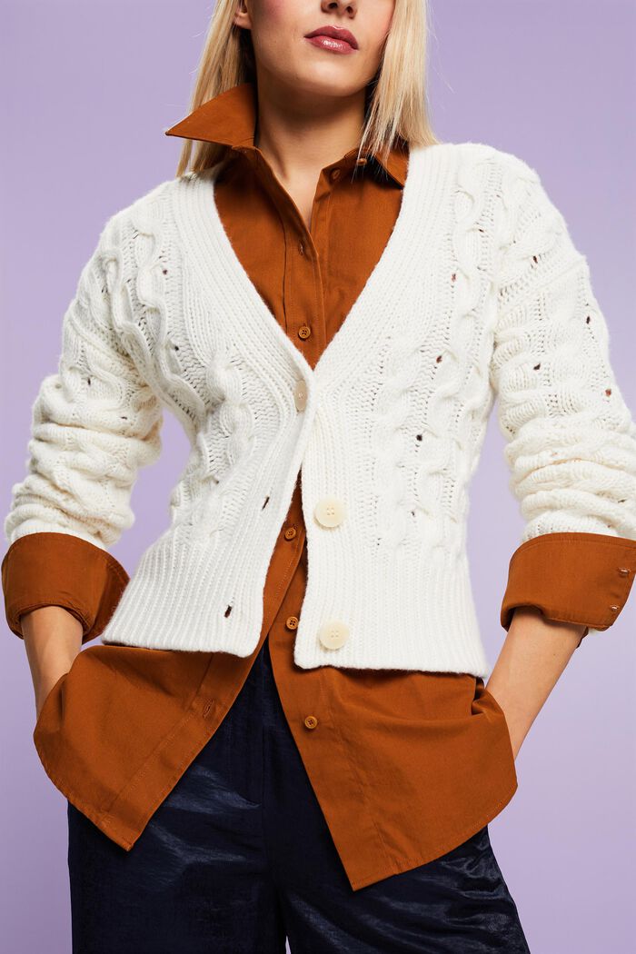 Cardigan in maglia intrecciata, misto lana e cashmere, ICE, detail image number 1
