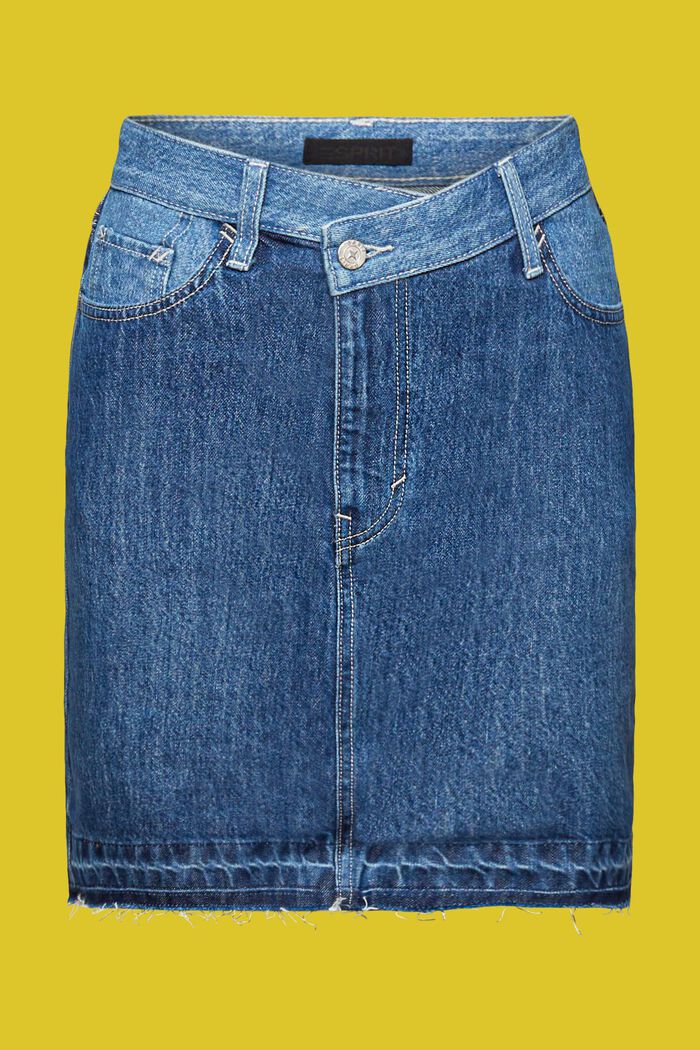 Minigonna in jeans con orlo asimmetrico, BLUE DARK WASHED, detail image number 7
