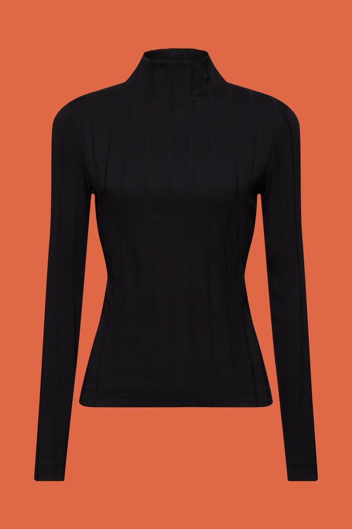 Maglia dolcevita in jersey a coste, BLACK, detail image number 6