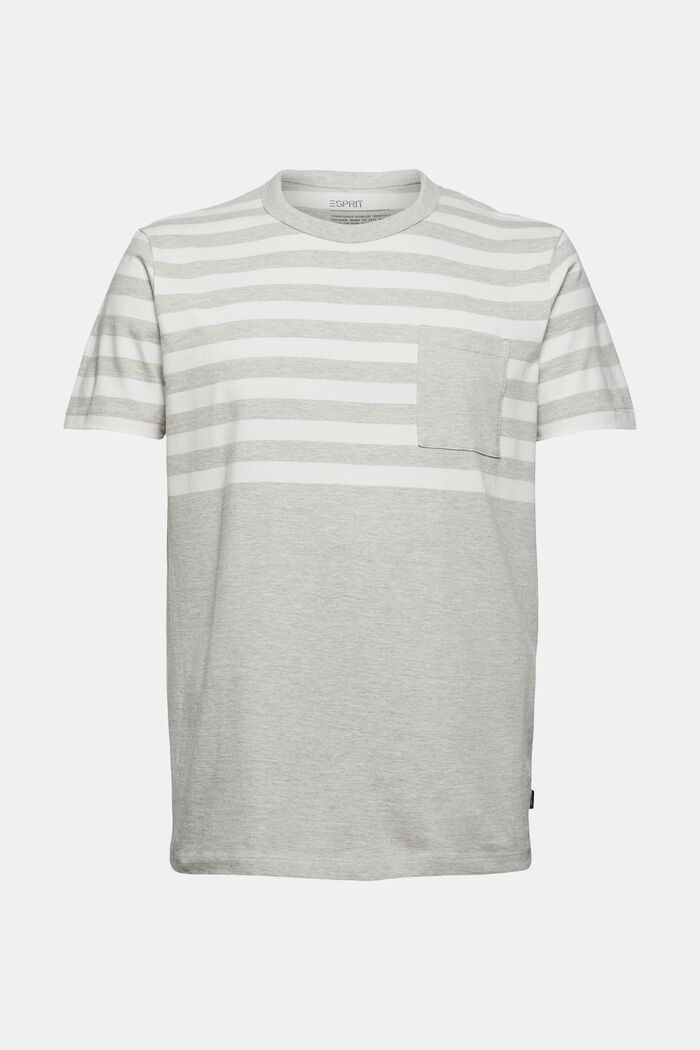 T-shirt in jersey a righe con tasca, LIGHT GREY, overview