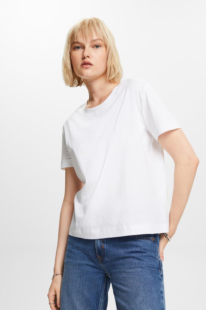 T-shirt girocollo in cotone, WHITE, detail image number 0