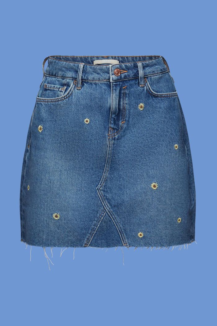 Minigonna in jeans ricamato, BLUE DARK WASHED, detail image number 7