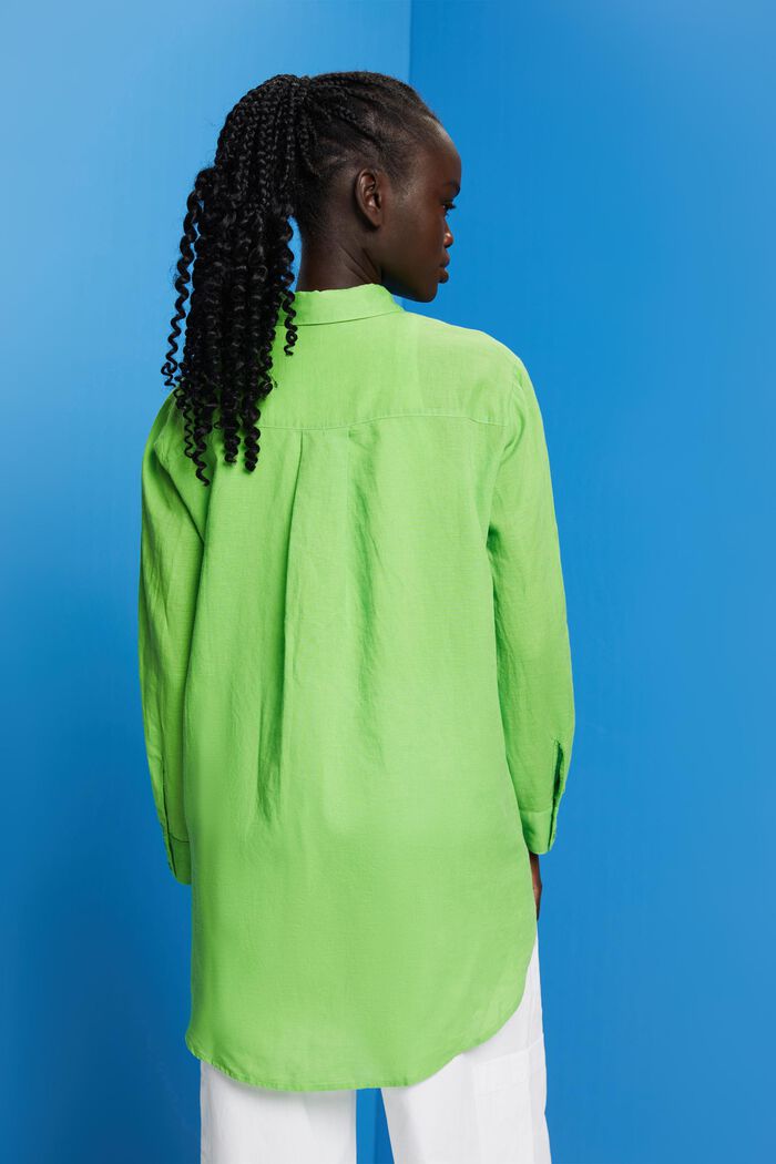 Camicia in misto lino e cotone, GREEN, detail image number 3