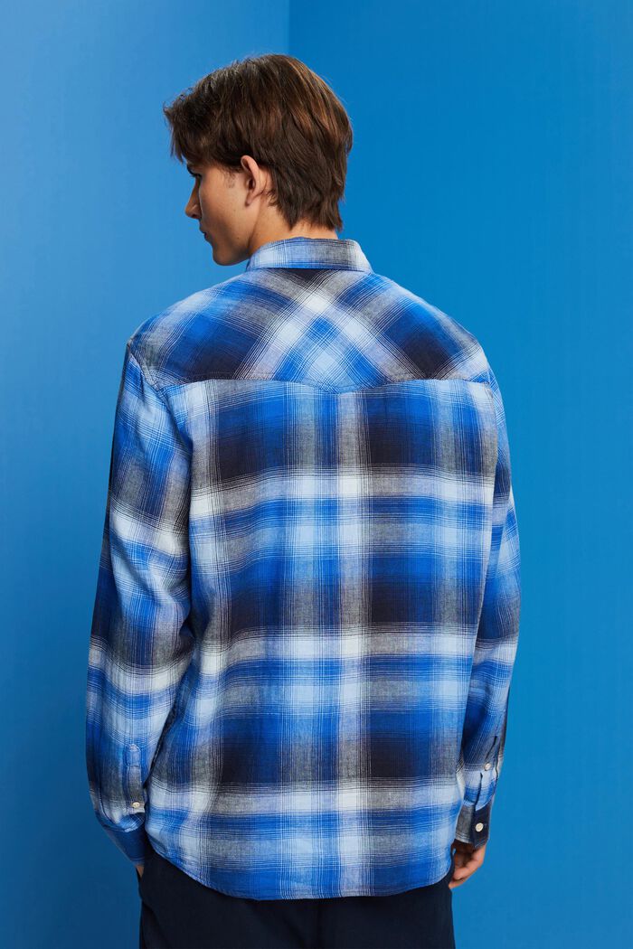 Camicia in tartan a quadri di misto cotone e canapa, BLUE, detail image number 3