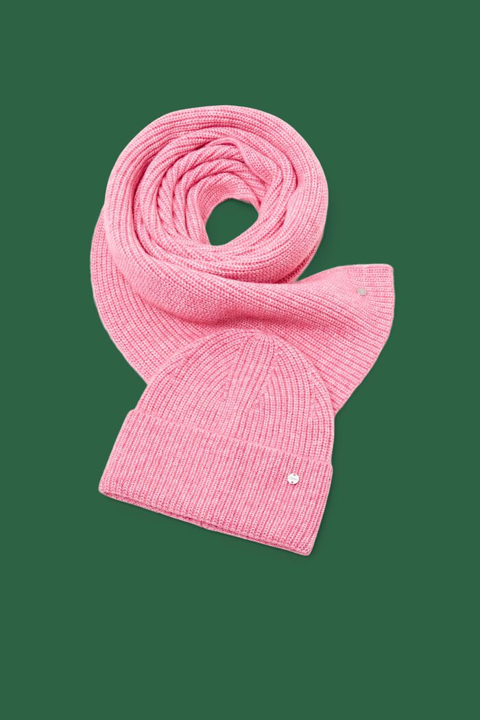 Set berretto e sciarpa in maglia a coste, PINK FUCHSIA, detail image number 0