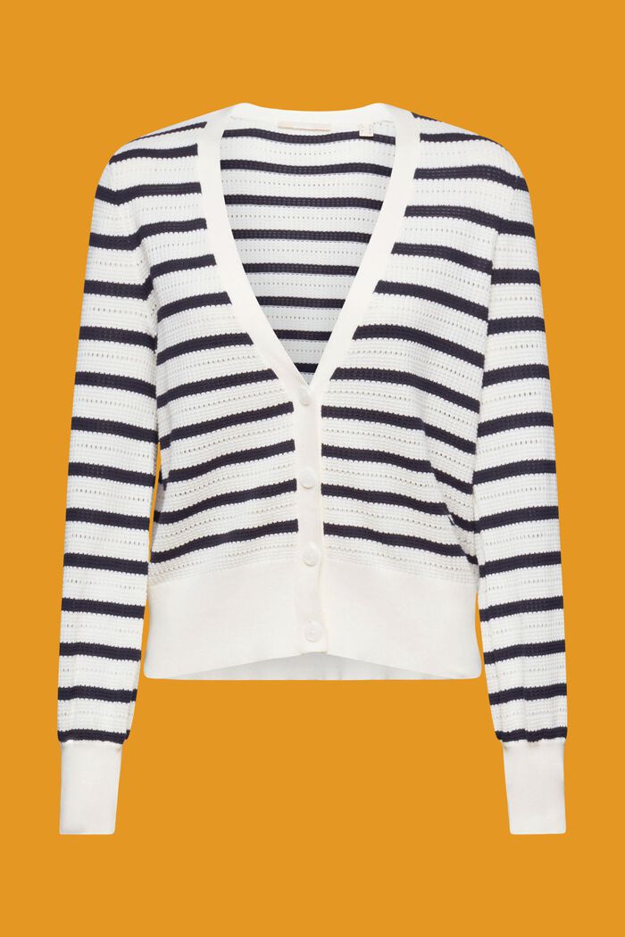 Cardigan pointelle a righe, OFF WHITE, detail image number 6