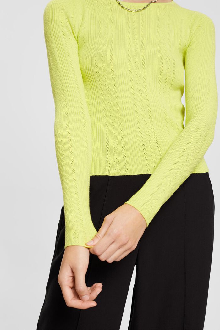 Pullover dal design a giorno, BRIGHT YELLOW, detail image number 4