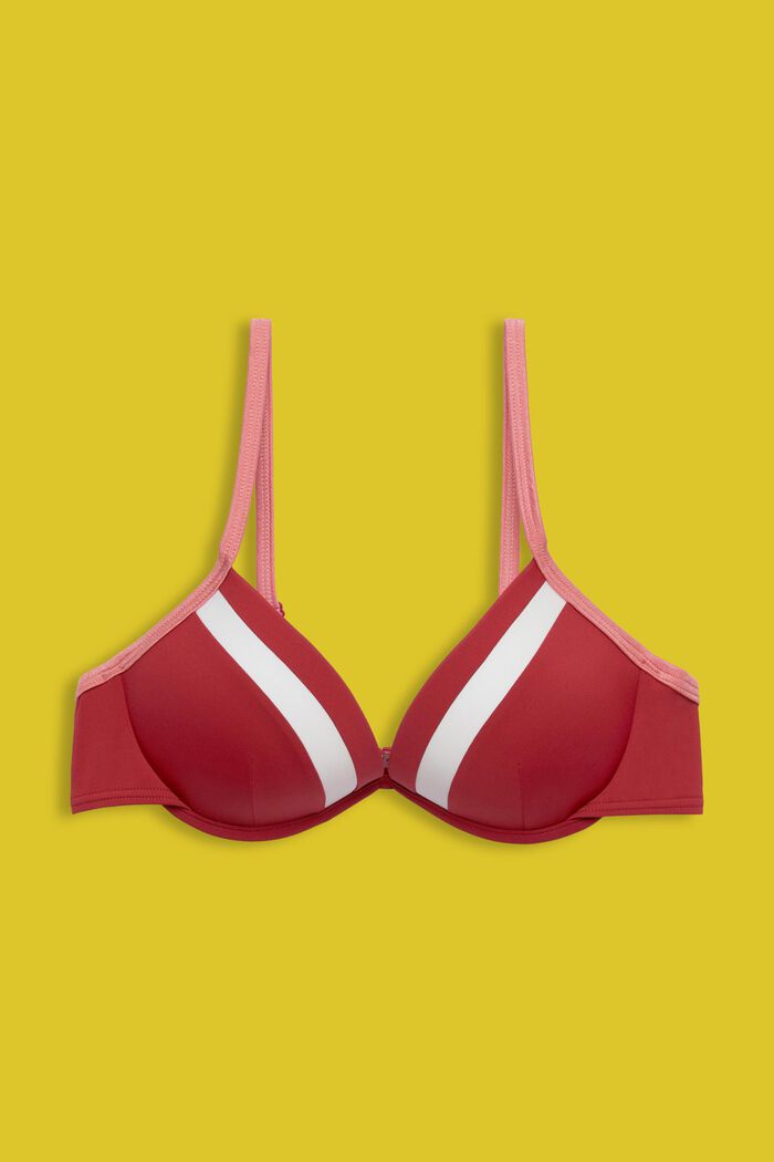Reggiseno da bikini con ferretto, imbottito e tricolore, DARK RED, detail image number 4