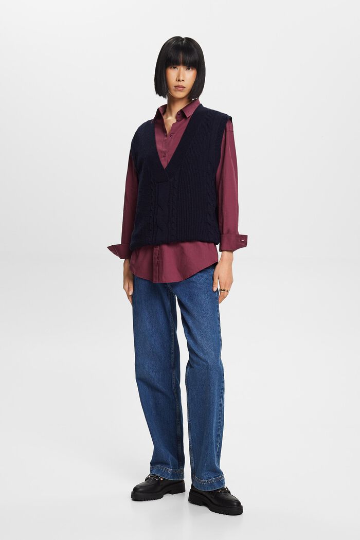 Camicia blusata in popeline, 100% cotone, AUBERGINE, detail image number 1