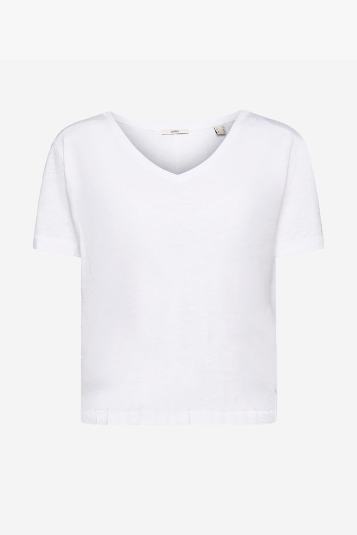 Maglietta in cotone con scollo a V e cuciture decorative, WHITE, detail image number 6