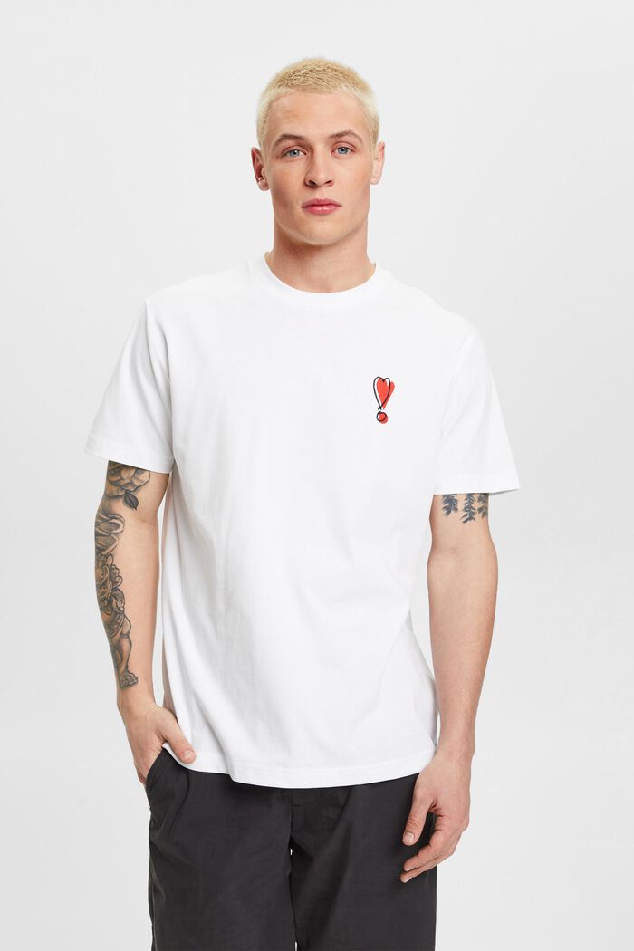 T-shirt in cotone sostenibile con motivo a cuore, WHITE, detail image number 0