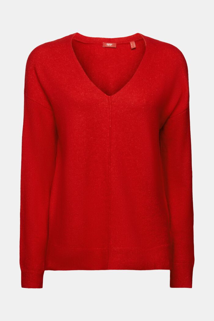 Pullover a V in misto lana, DARK RED, detail image number 6