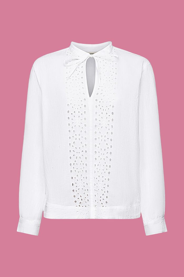 Blusa in cotone ricamata, WHITE, detail image number 6