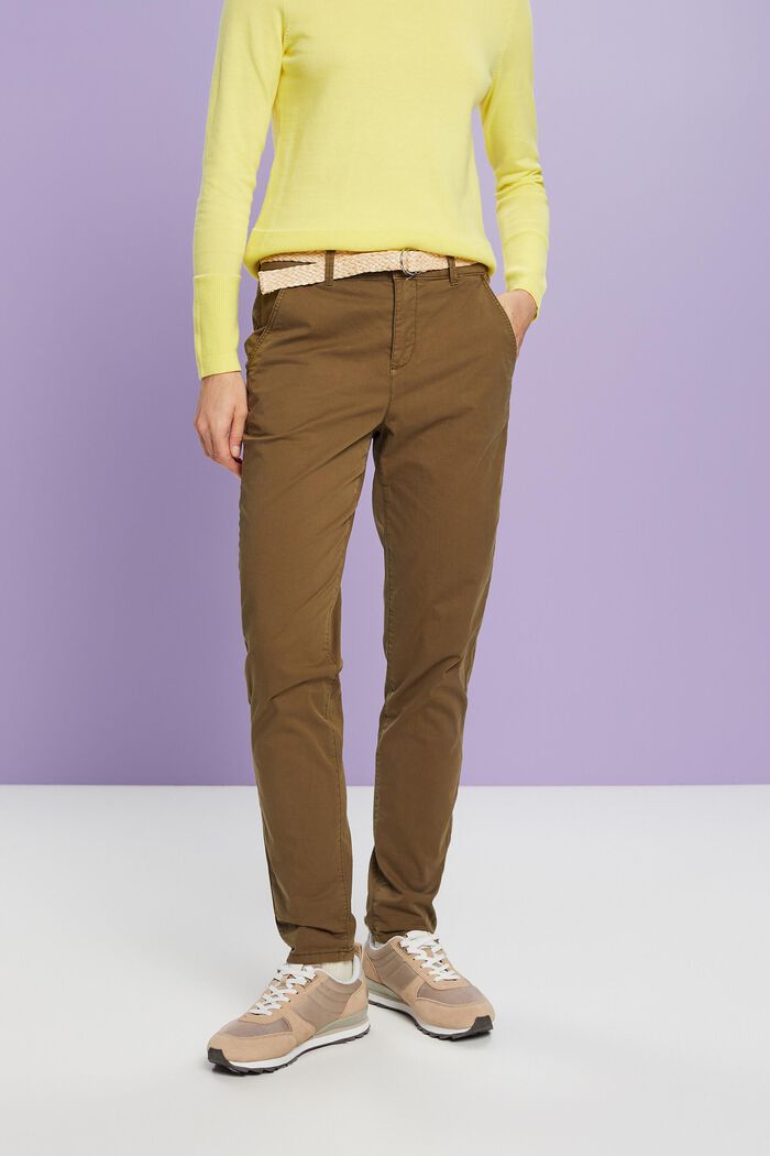 Pantaloni chino con cintura, KHAKI GREEN, detail image number 0