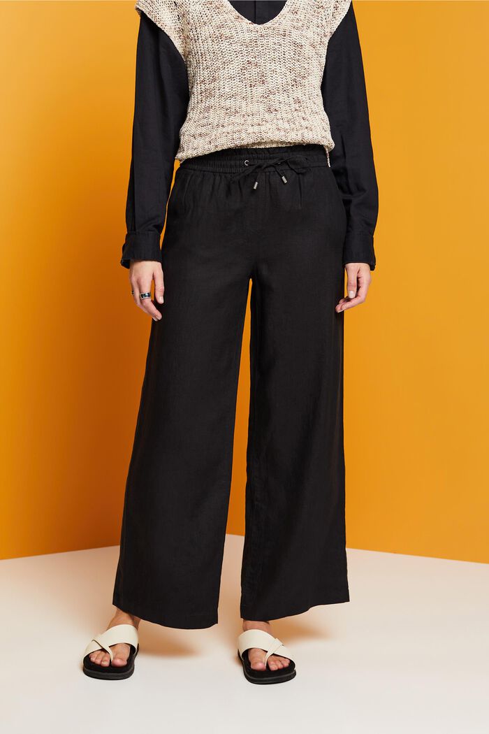 Pantaloni di lino dalla vestibilità ampia, BLACK, detail image number 0