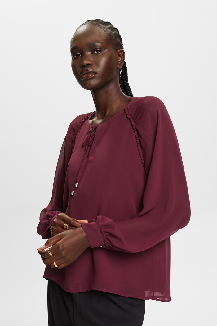 Riciclata: blusa in chiffon, AUBERGINE, detail image number 0