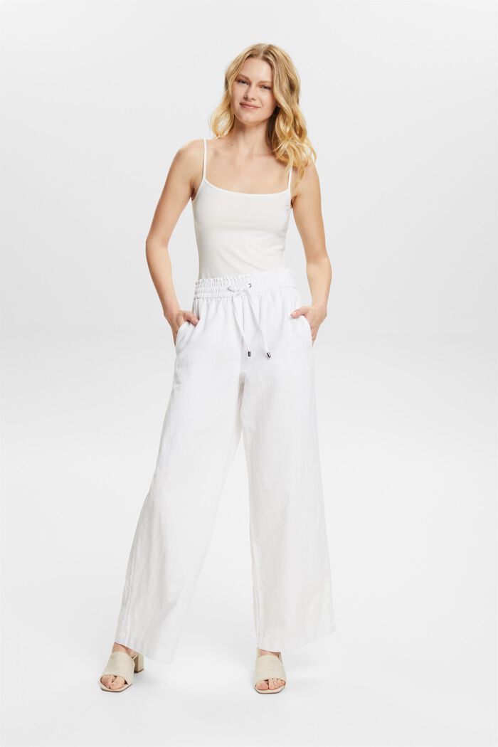 Pantaloni in cotone e lino, WHITE, detail image number 5