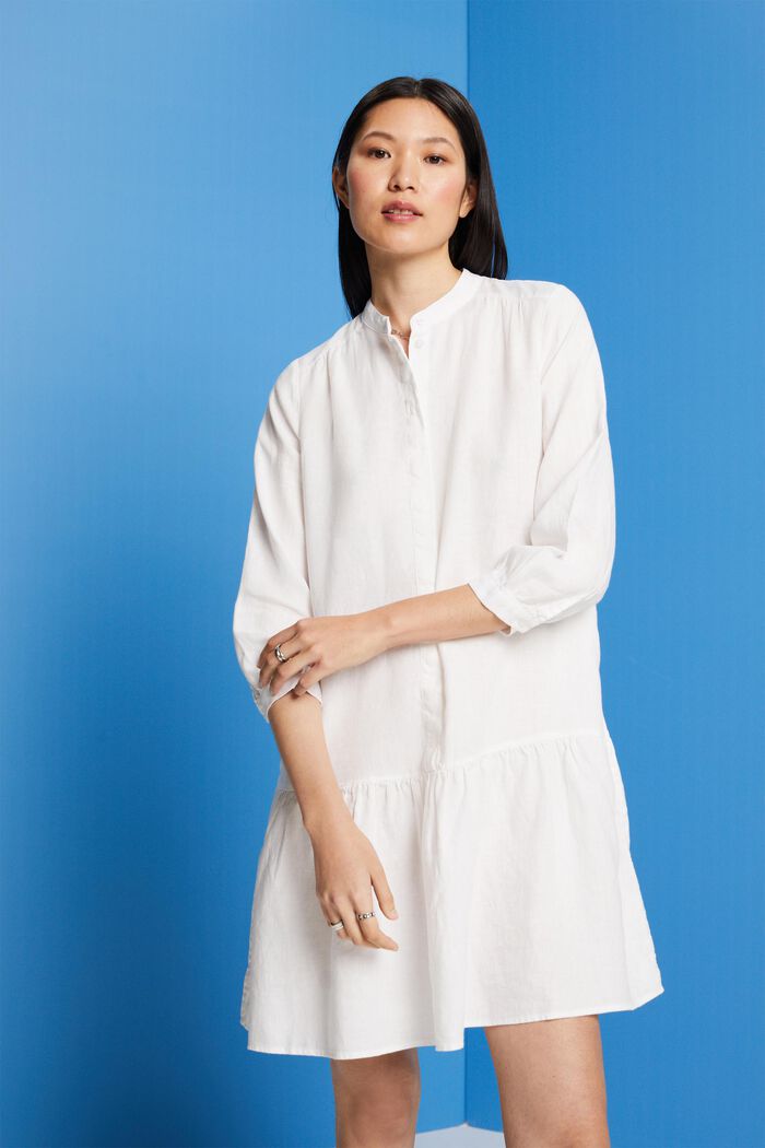 Abito camicia mini, 100% lino, WHITE, detail image number 0