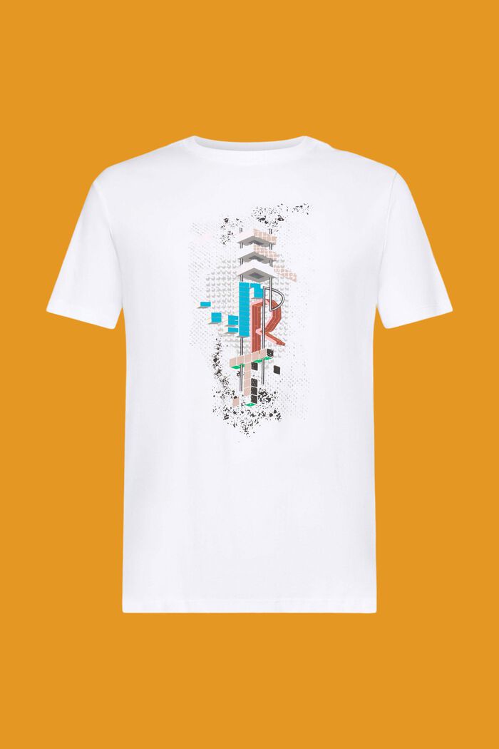 T-shirt slim fit in cotone con stampa sul davanti, WHITE, detail image number 6