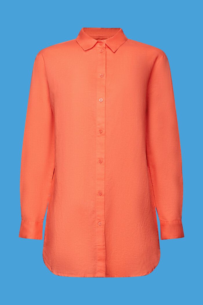 Camicia in misto lino e cotone, CORAL ORANGE, detail image number 7