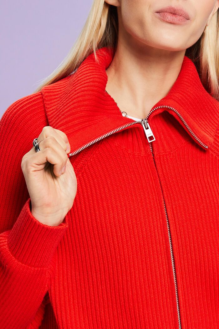 Cardigan con zip a coste, RED, detail image number 3