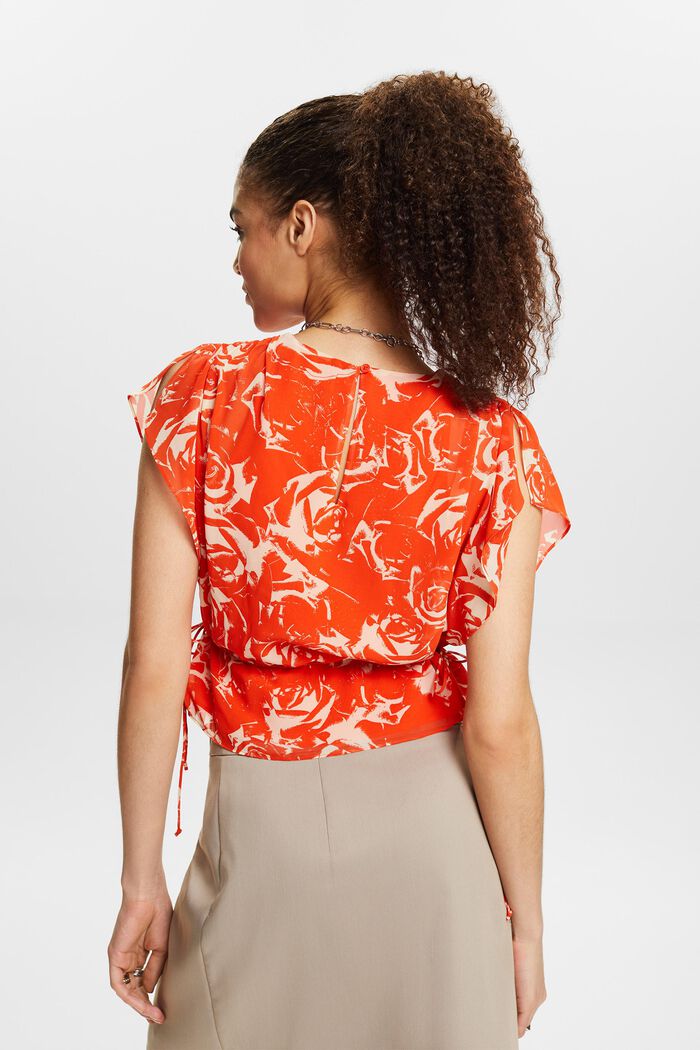Blusa in chiffon con coulisse e stampa, BRIGHT ORANGE, detail image number 3