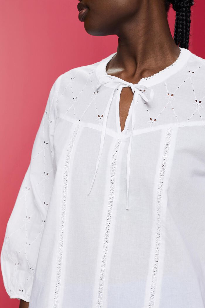 Blusa ricamata, 100% cotone, WHITE, detail image number 2