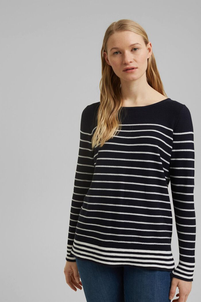 Pullover a righe, in cotone biologico, NAVY, overview
