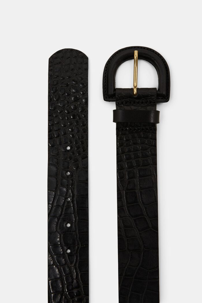 Cintura in pelle effetto coccodrillo, BLACK, detail image number 1