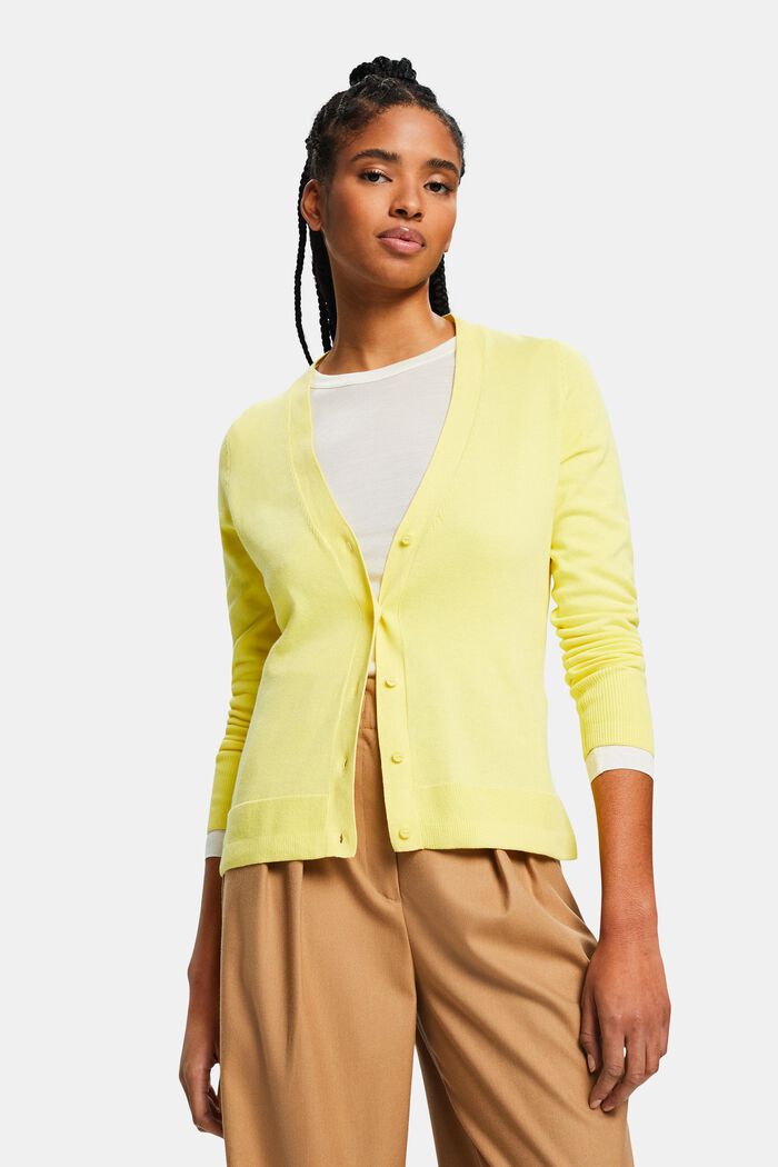 Cardigan in cotone con scollo a V, PASTEL YELLOW, detail image number 0