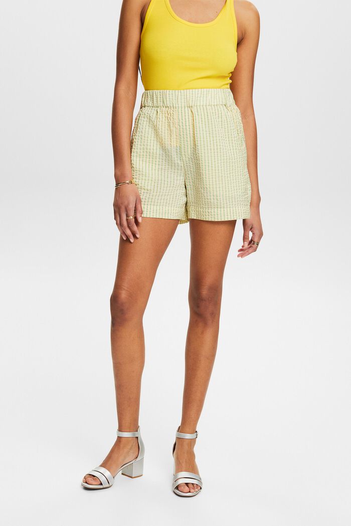 Shorts a righe dall’effetto stropicciato, LIGHT GREEN, detail image number 0