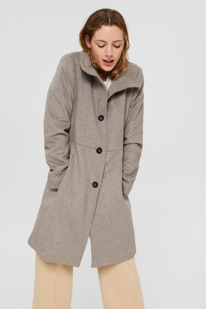 In misto lana: cappotto con collo alla coreana, TAUPE, detail image number 0