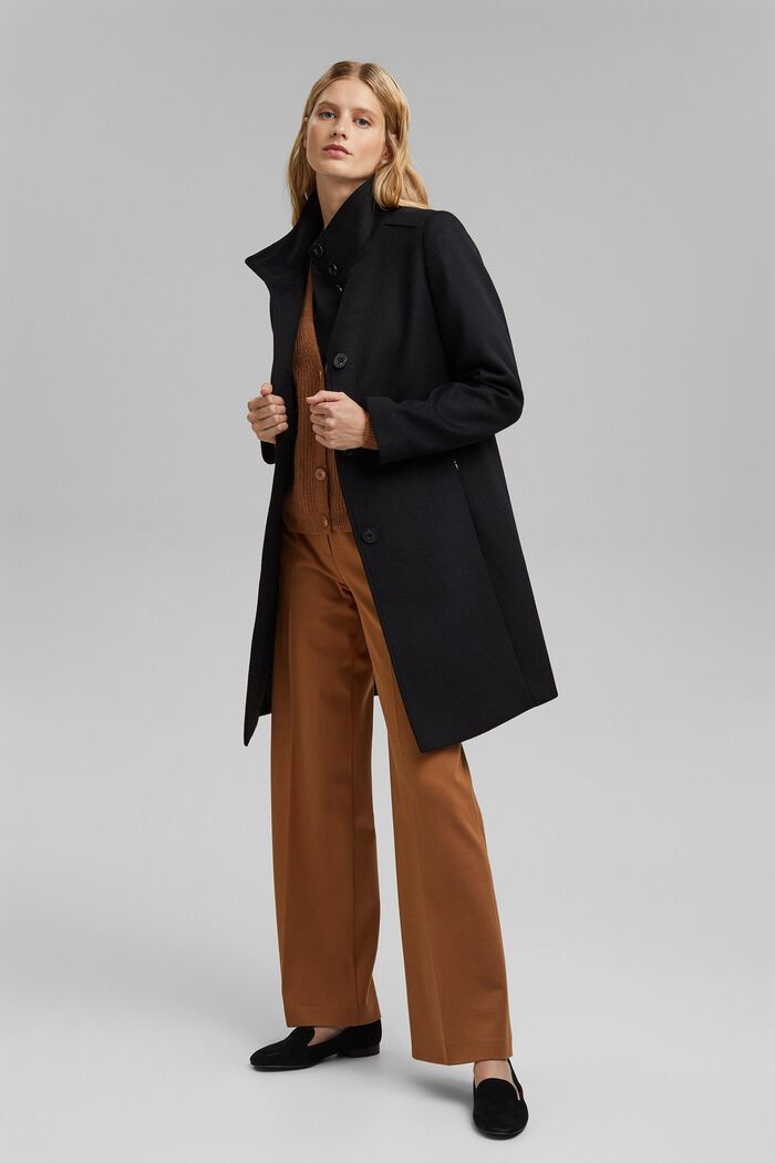 In misto lana: cappotto con collo alla coreana, BLACK, detail image number 1
