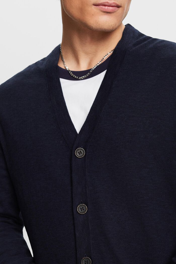 Cardigan a righe breton in lino e cotone, NAVY, detail image number 3