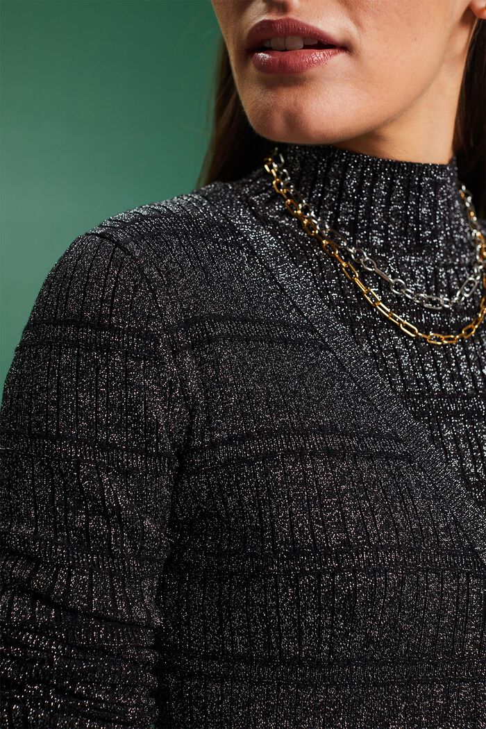 Cardigan con scollo a V in lamé, BLACK, detail image number 3