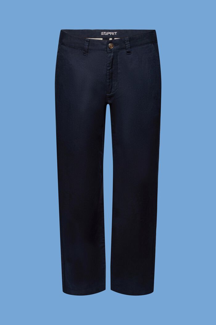 Pantaloni in misto cotone e lino, NAVY, detail image number 8