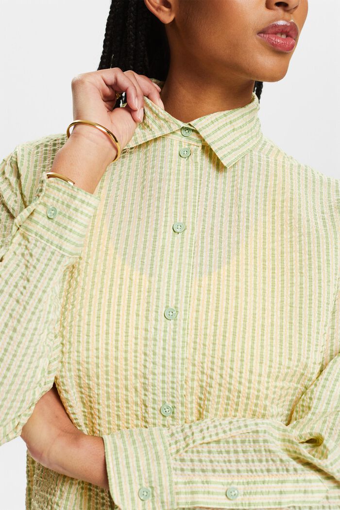 Camicia blusata a righe dall’effetto stropicciato, LIGHT GREEN, detail image number 3