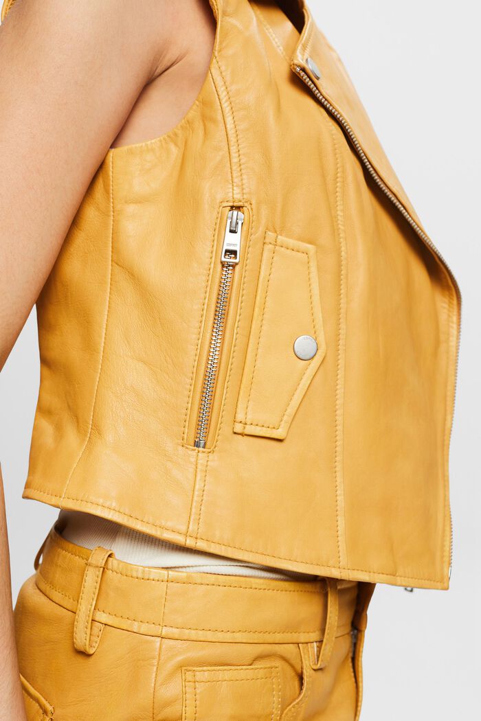 Gilet da motociclista in pelle, YELLOW, detail image number 4