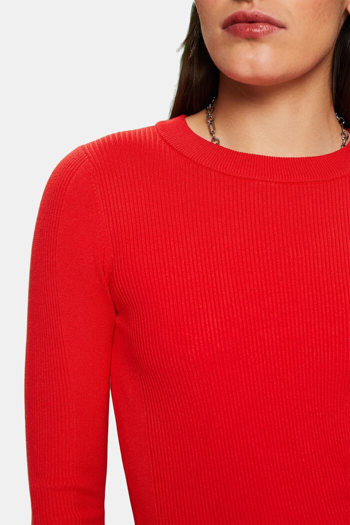 Pullover girocollo in maglia a coste, RED, detail image number 3