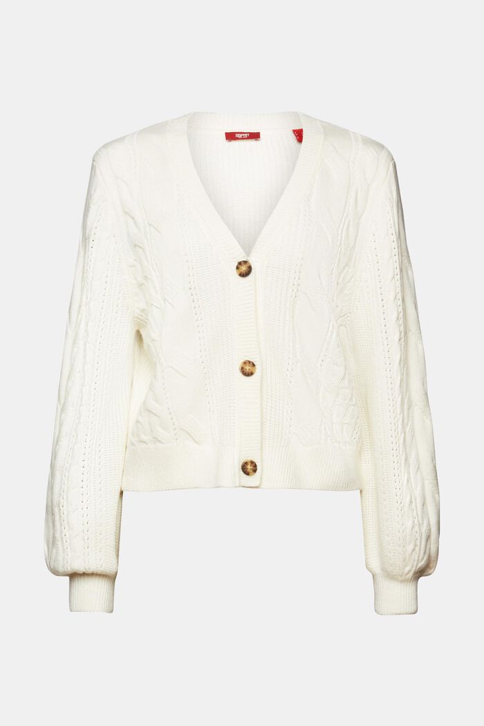 Cardigan in maglia intrecciata, misto lana, OFF WHITE, detail image number 5