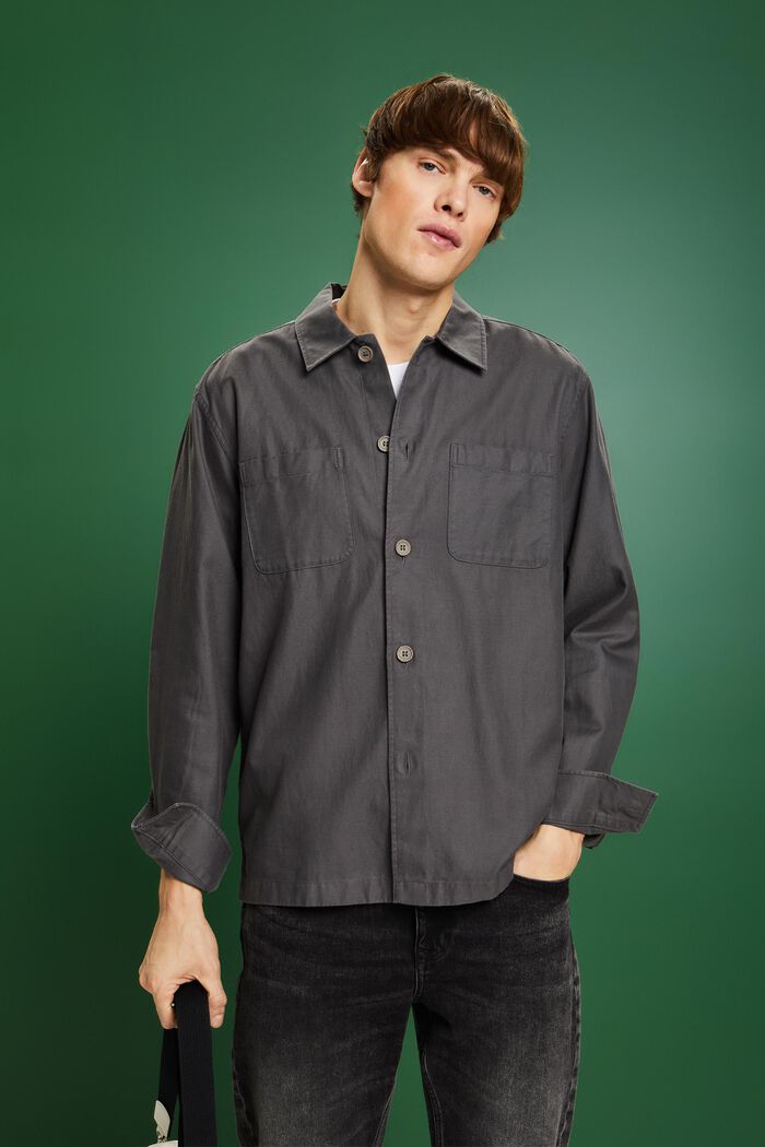 Camicia button-down in twill, DARK GREY, detail image number 0