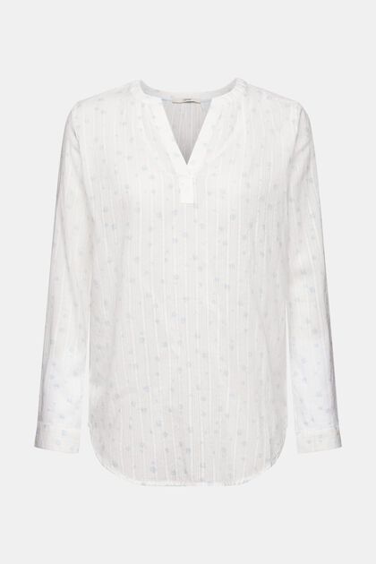 Blusa dobby con stampa floreale, OFF WHITE, overview