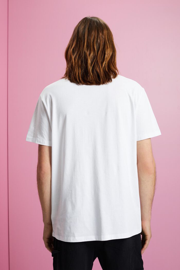 T-shirt in cotone sostenibile con stampa sul petto, WHITE, detail image number 3