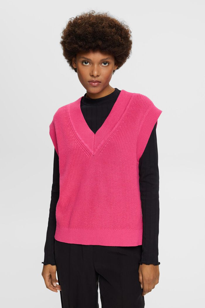 Gilet con scollo a V, PINK FUCHSIA, detail image number 0