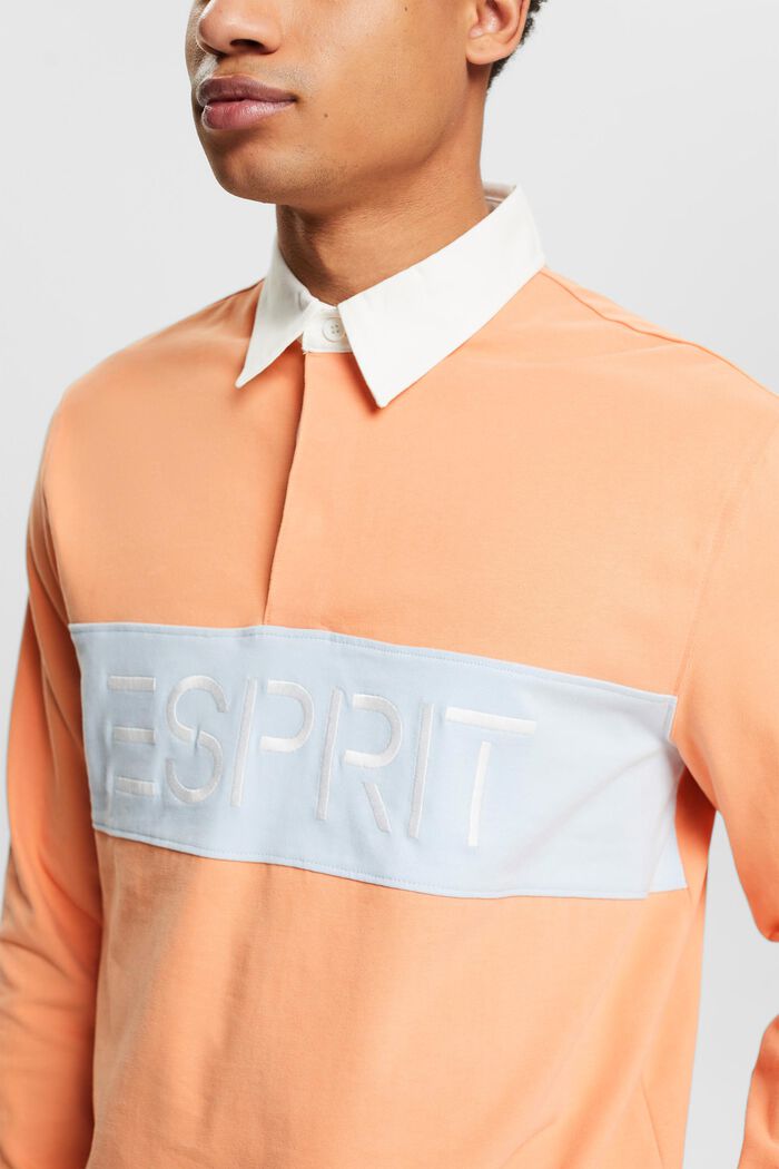 Camicia da rugby in jersey con logo, PASTEL ORANGE, detail image number 3