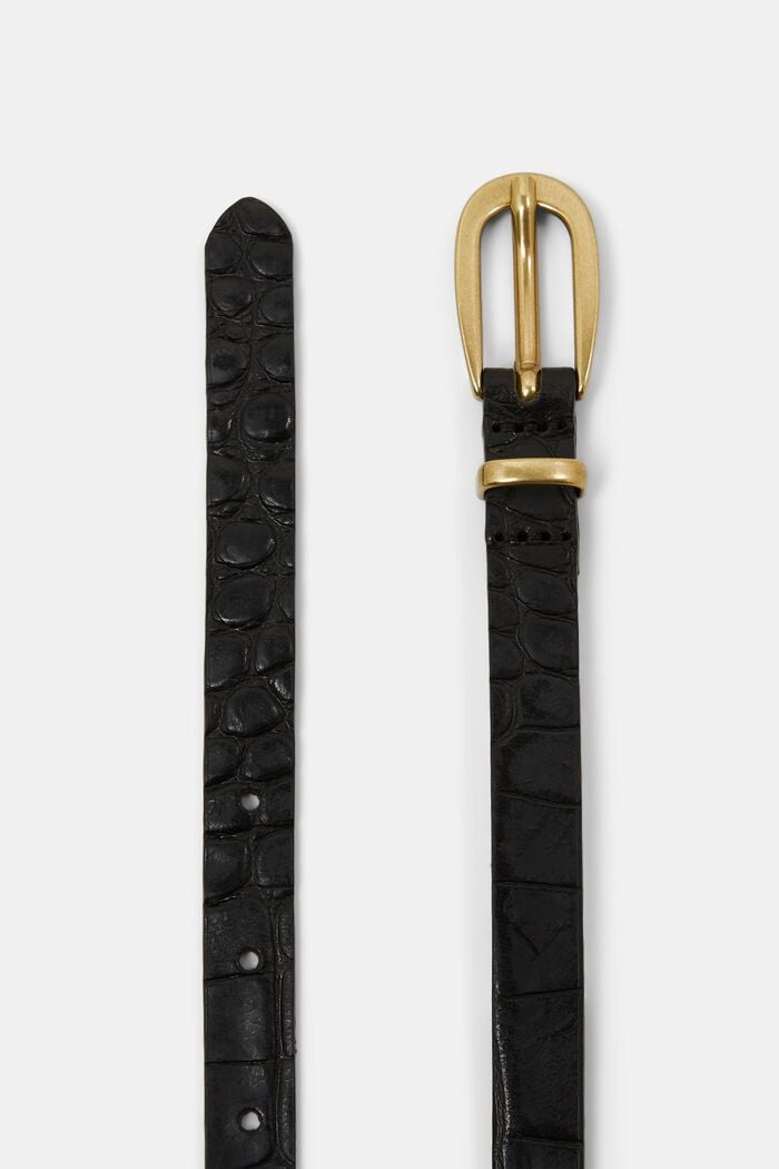 Cintura sottile in pelle, BLACK, detail image number 1