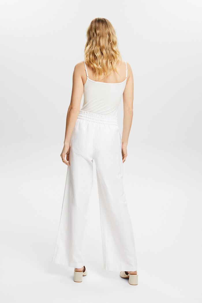 Pantaloni in cotone e lino, WHITE, detail image number 2
