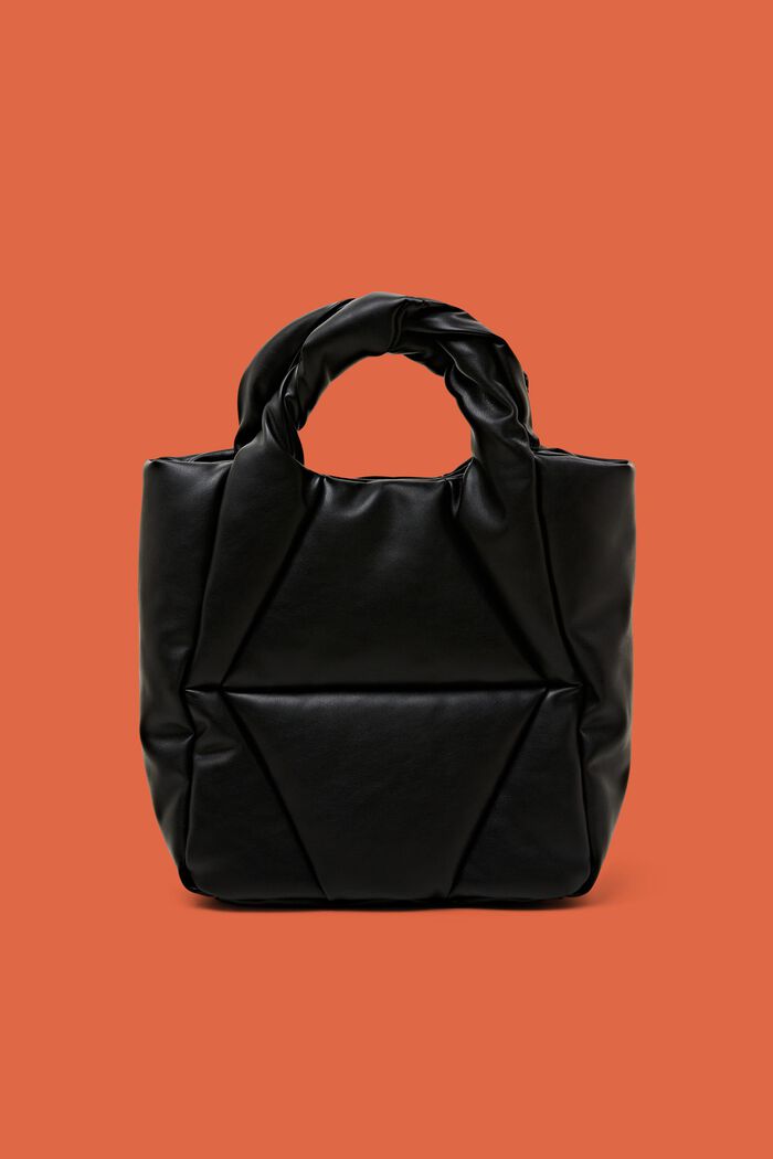 Tote bag effetto piumino in similpelle, BLACK, detail image number 0